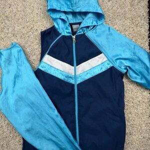 VTG Nike Size XL 16 Girls Blue Full Zip Jacket Zip Sleeves 2 In 1 Flower Logo